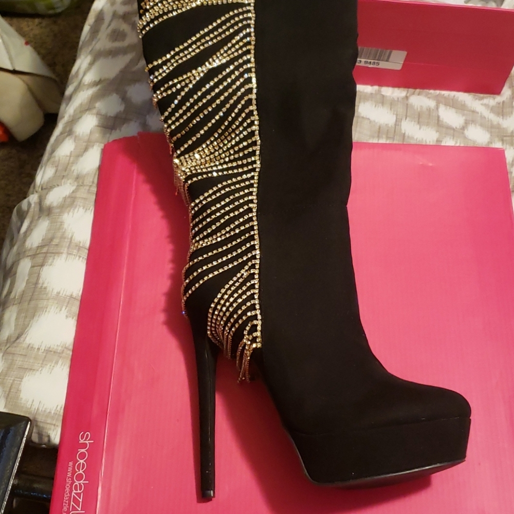Black Boots with Rhinestone Fringe